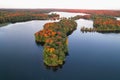Kensington Metro park in Michigan, Colorful fall foliage on a small island in the middle of Kent lake