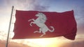 Kent flag, England, waving in the wind, sky and sun background. 3d rendering