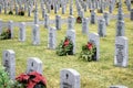 Christmas Wreaths in Front of Grave Markers at Tahoma National Cemetery
