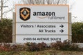 Sign with logo and address for Amazon fulfillment in Kent Washington