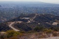 Kenter trail hike path in Brentwood, Los Angeles, California. Stunning panoramic view overlooking West La including Royalty Free Stock Photo