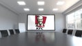 Kentucky Fried Chicken KFC logo on the screen in a meeting room. Editorial 3D rendering