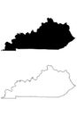 Kentucky KY state Maps. Black silhouette and outline isolated on a white background. EPS Vector