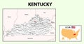 Kentucky Map. Political map of Kentucky with boundaries in white color Royalty Free Stock Photo