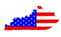 Kentucky state map vector silhouette illustration. United States of America flag over Kentucky map. USA, American national symbol Royalty Free Stock Photo