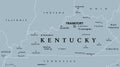 Kentucky, KY, gray political map, Bluegrass State, Southeastern US state Royalty Free Stock Photo