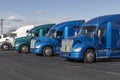 Kenworth Semi Tractor Trailer Trucks lined up for sale. Kenworth is owned by Paccar