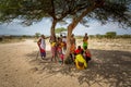 KENYA, AFRICA - JUNE 25-African warriors gather under acacia tree, typical daily life of local people, near Samburu National Park