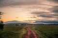 Landscape in Kenya Africa at sunset. view of the savannah Royalty Free Stock Photo