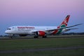 Kenya Airways taking off from Schiphol Airport, AMS