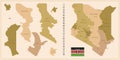 Kenya - detailed map of the country in brown colors, divided into regions