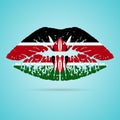 Kenya Flag Lipstick On The Lips Isolated On A White Background. Vector Illustration. Royalty Free Stock Photo