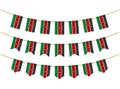 Kenya flag on the ropes on white background. Set of Patriotic bunting flags. Bunting decoration of Kenya flag