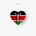 Kenya heart shaped flag. Origami paper cut Kenyan national banner