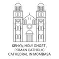 Kenya, Holy Ghost , Roman Catholic Cathedral In Mombasa travel landmark vector illustration