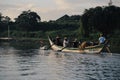 KENYA, KISUMU - MAY 20, 2017: African men sitting in the boat. Males working, fishing. Business of local people in