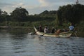 KENYA, KISUMU - MAY 20, 2017: African men sitting in the boat. Males working, fishing. Business of local people in