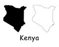 Kenya Country Map. Black silhouette and outline isolated on white background. EPS Vector Royalty Free Stock Photo