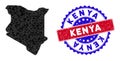 Kenya Map Triangle Mesh and Grunge Bicolor Watermark
