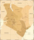 Kenya Map - Vintage Detailed Vector Illustration
