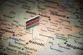 Kenya marked with a flag on the map Royalty Free Stock Photo