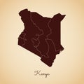 Kenya region map: retro style brown outline on.