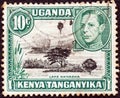 KENYA UGANDA TANGANYIKA - CIRCA 1938: A stamp printed in Kenya Uganda Tanganyika shows Lake Naivasha, circa 1938.