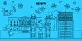 Kenya winter holidays skyline. Merry Christmas, Happy New Year decorated banner with Santa Claus.Kenya linear christmas
