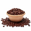 Kenyan Aa Coffee Beans In Wooden Bowl On White Background