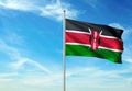 Kenya flag waving with sky on background realistic 3d illustration