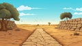 Kenyan Path Along Ancient Egypt Wall: Comic Style Exploration