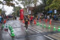 The Kenyan runner Albert Korir runs past the 33 km turnaround point of the 2016 Scotiabank Toronto Waterfront Marathon