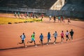 Kenyan runners training on the athletics track in the morning in Eldoret. Illustration photo for marathon, running and athletics.