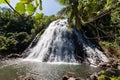 Kepirohi waterfall in the jungle with palm trees around, near Nan Madol, Pohnpei island, Federated states of Micronesia.