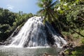 Kepirohi waterfall in the jungle with palm trees around, near Nan Madol, Pohnpei island, Federated states of Micronesia. Royalty Free Stock Photo