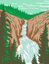 Kepler Cascades a Waterfall on the Firehole River in southwestern Yellowstone National Park Wyoming USA WPA Poster Art Royalty Free Stock Photo