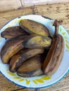 Kepok bananas are steamed and served on a plate