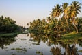 Kerala backwaters at sunset, from Kollam to Alleppey, Kerala, India Royalty Free Stock Photo