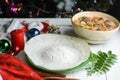 Kerala breakfast food, Appam and mutton stew curry for Christmas celebration India