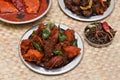 Kerala chicken fry, fish curry and beef fry, Indian non vegetarian food Royalty Free Stock Photo