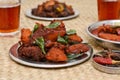 Kerala chicken fry, fish curry and beef fry, Indian non vegetarian food Royalty Free Stock Photo