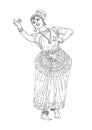 Kerala culture dance mohiniyattam outline drawing vector illustration design