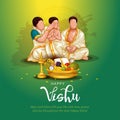 kerala festival Happy Vishu greetings. family watching Vishukani in the day of Vishu.flower, Fruits and vegetables in a bronze Royalty Free Stock Photo