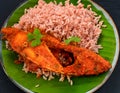 Kerala fish fry with red rice Royalty Free Stock Photo