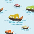 Oblique View Keralan Houseboat Vector Illustration Seamless Pattern