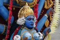 Kerala, India - April 2, 2023 a man with lord Durga costume during a hindu religion local festival