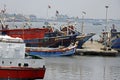kerala, India- March 25, 2023 fishing boats halted in fort kochi boat yard during trawling ban in kerala