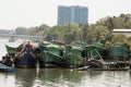 kerala, India- March 25, 2023 fishing boats halted in fort kochi boat yard during trawling ban in kerala