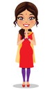 Indian woman wearing a salwar kameez suit in a namaste pose - Vector Royalty Free Stock Photo