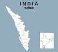 Kerala map. vector illustration of district map of Kerala with outline border